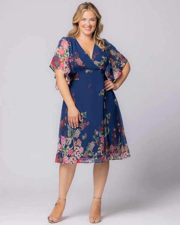 Kiyonna Breezy Border Print Cocktail Dress