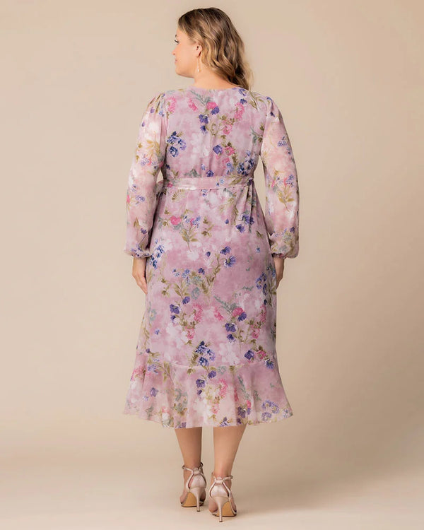 Kiyonna Clara Chiffon Long Sleeve Wrap Dress - Sale