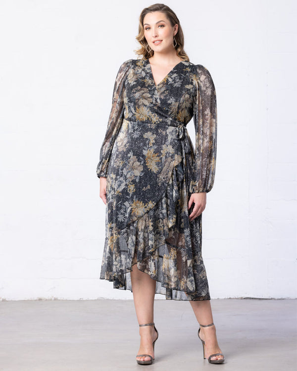 Kiyonna Clara Sparkling Long Sleeve Wrap Dress