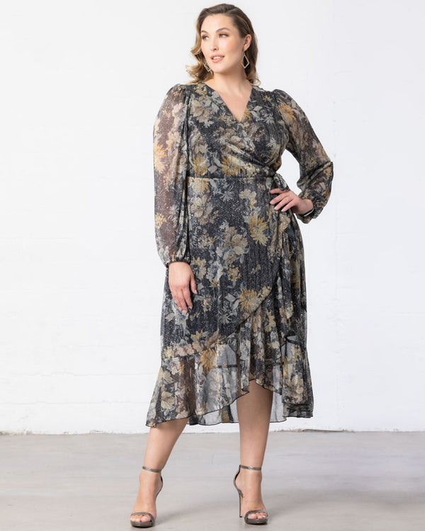 Kiyonna Clara Sparkling Long Sleeve Wrap Dress