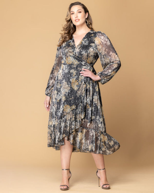 kiyonna Clara Sparkling Long Sleeve Wrap Dress