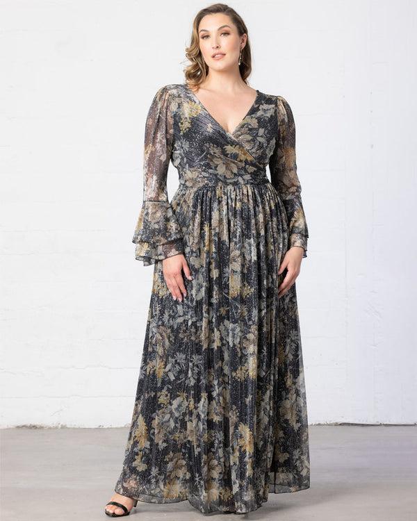 Kiyonna Gilded Glamour Long Sleeve Evening Gown
