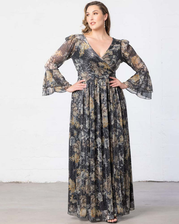 Kiyonna Gilded Glamour Long Sleeve Evening Gown