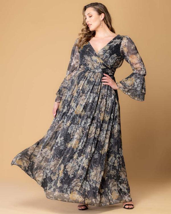 kiyonna Gilded Glamour Long Sleeve Evening Gown