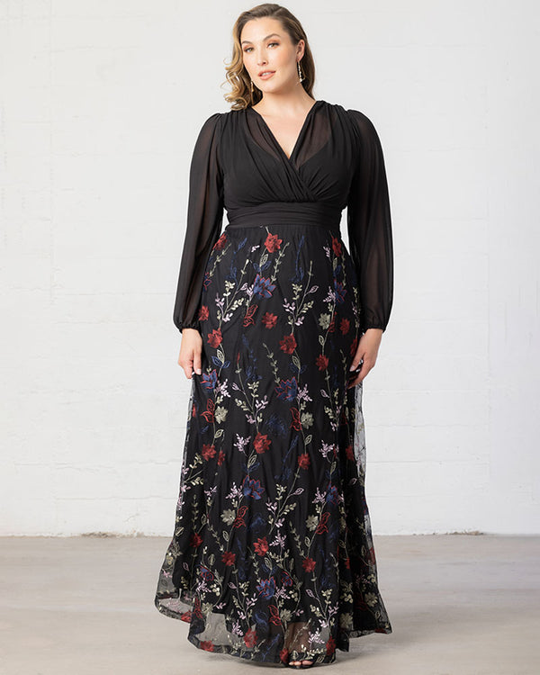Kiyonna Isabella Embroidered Mesh Gown