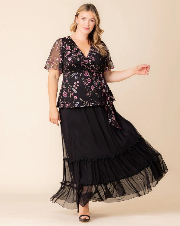 kiyonna Isla Tiered Mesh Maxi Skirt