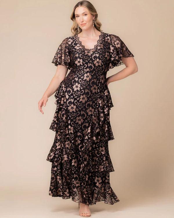 Kiyonna Mon Ange Tiered Lace Evening Gown