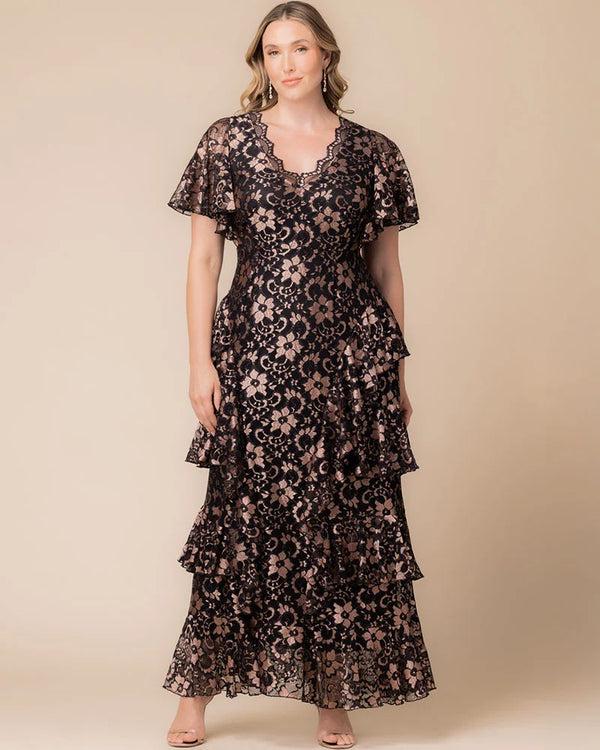 Kiyonna Mon Ange Tiered Lace Evening Gown