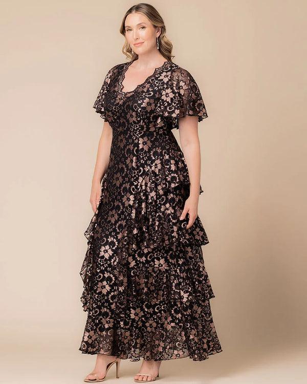 Kiyonna Mon Ange Tiered Lace Evening Gown