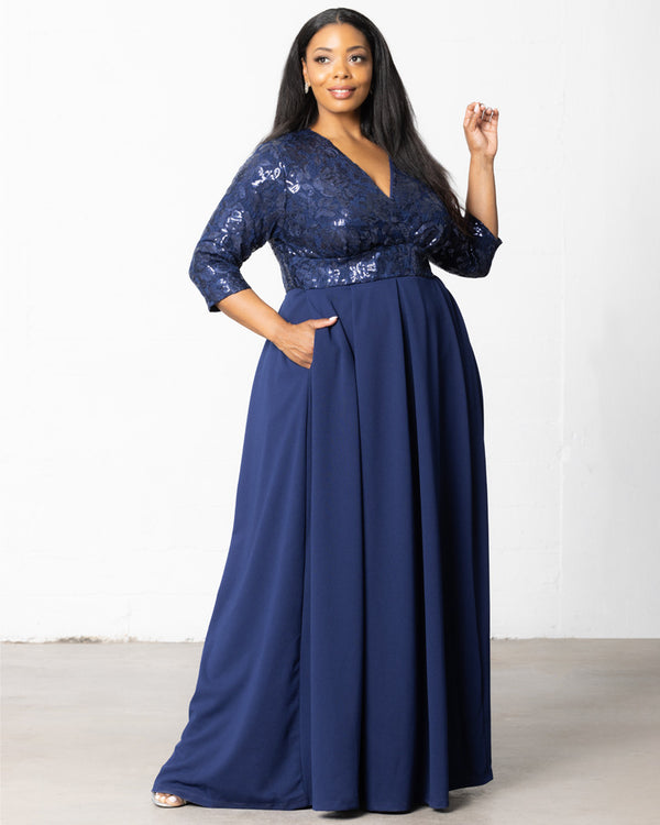 Kiyonna Paris Pleated Sequin Gown