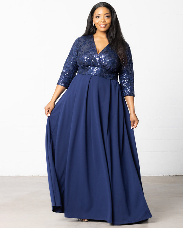 Kiyonna Paris Pleated Sequin Gown