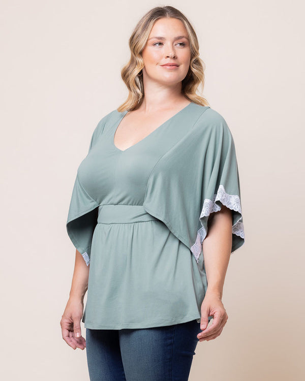 Kiyonna Sarah Lace Trim V-Neck Top - Sale