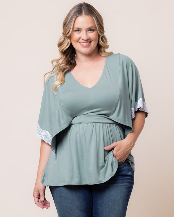 Kiyonna Sarah Lace Trim V-Neck Top - Sale