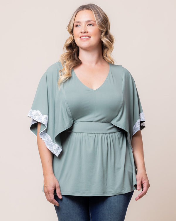 kiyonna Sarah Lace Trim V-Neck Top - Sale