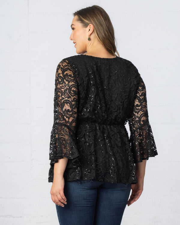 Kiyonna Sequin Sparkle Bell Sleeve Lace Top - Sale