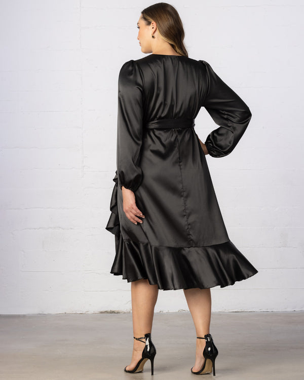 Kiyonna Serena Satin Ruffle Wrap Dress - Sale