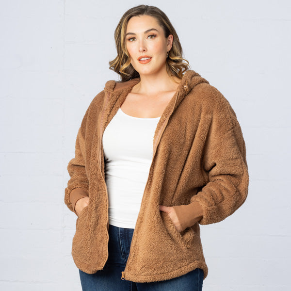 kiyonna Sherpa Oversized Zip-Up Hooded Jacket