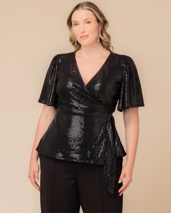 kiyonna Shimmering Sequin Wrap Top