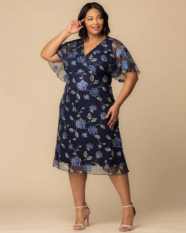 kiyonna Sonnet Embroidered Midi Cocktail Dress