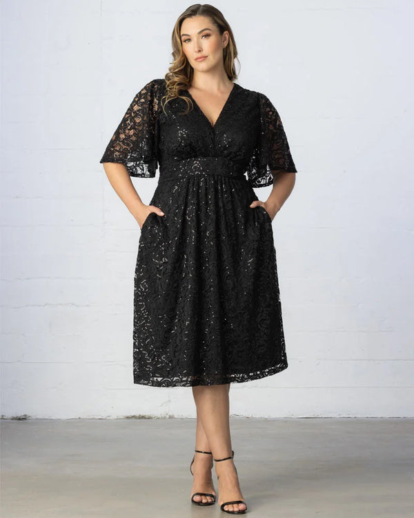 Kiyonna Starry Sequined Lace Cocktail Dress