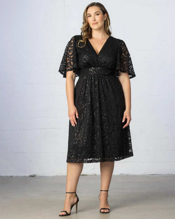 Kiyonna Starry Sequined Lace Cocktail Dress