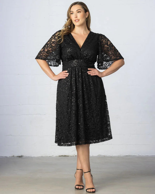 Kiyonna Starry Sequined Lace Cocktail Dress