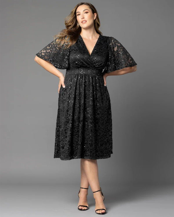 kiyonna Starry Sequined Lace Cocktail Dress