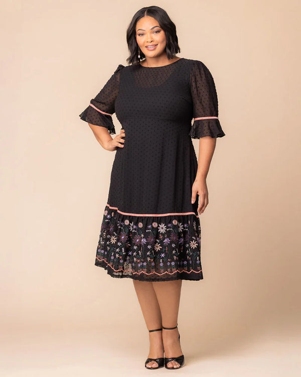 Kiyonna Mesmerizing Embroidered Cocktail Midi Dress