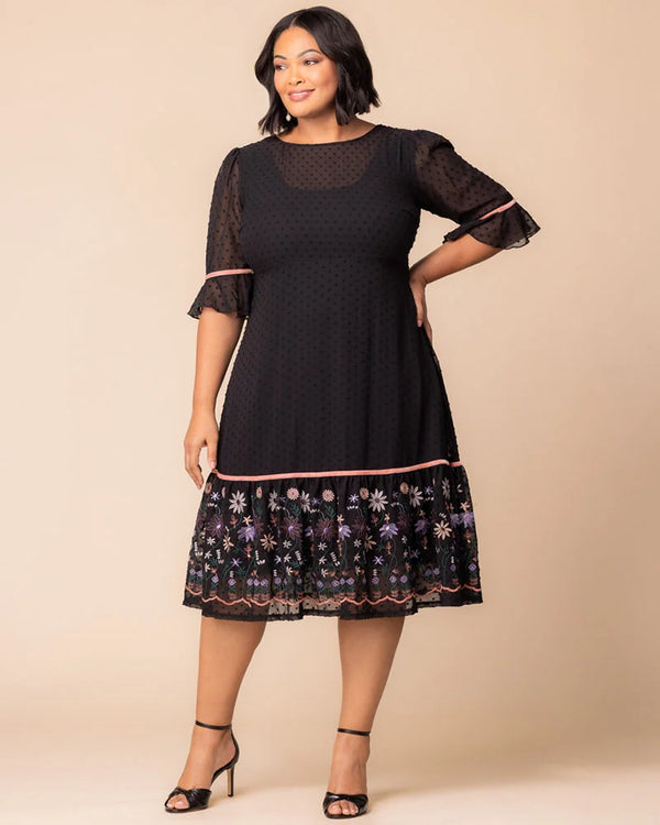 Kiyonna Mesmerizing Embroidered Cocktail Midi Dress