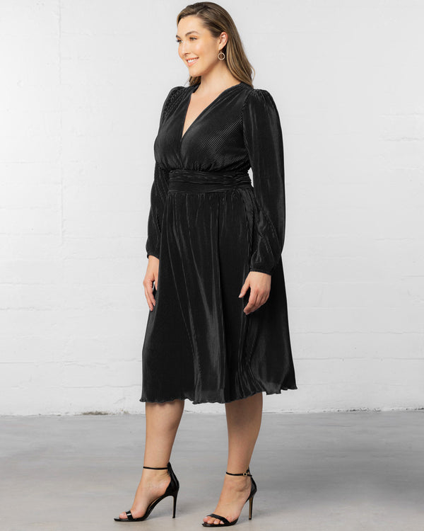 Kiyonna Sophie Long Sleeve Pleated Cocktail Dress - Sale