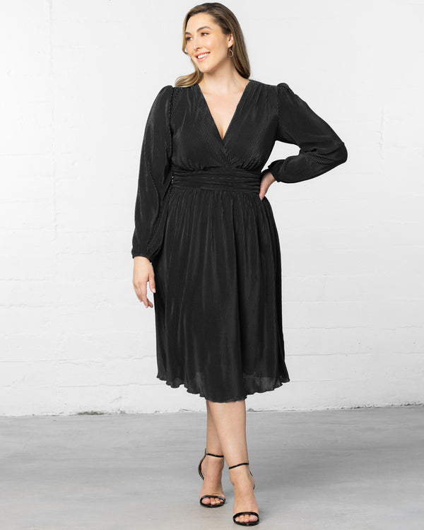Kiyonna Sophie Long Sleeve Pleated Cocktail Dress - Sale