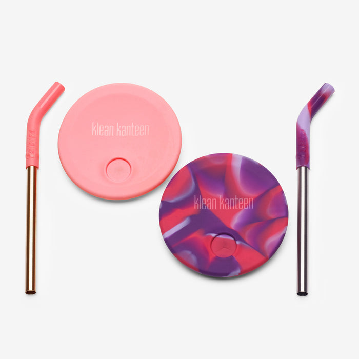 Klean Kanteen Kid's Cup Straw Lid 2-Pack Pink Tie Dye