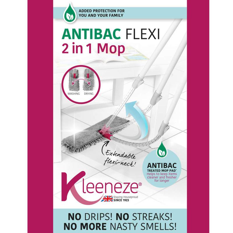 Kleeneze 2-in-1 Flexi Mop With Extendable Neck Treated With Anti Bac Protection