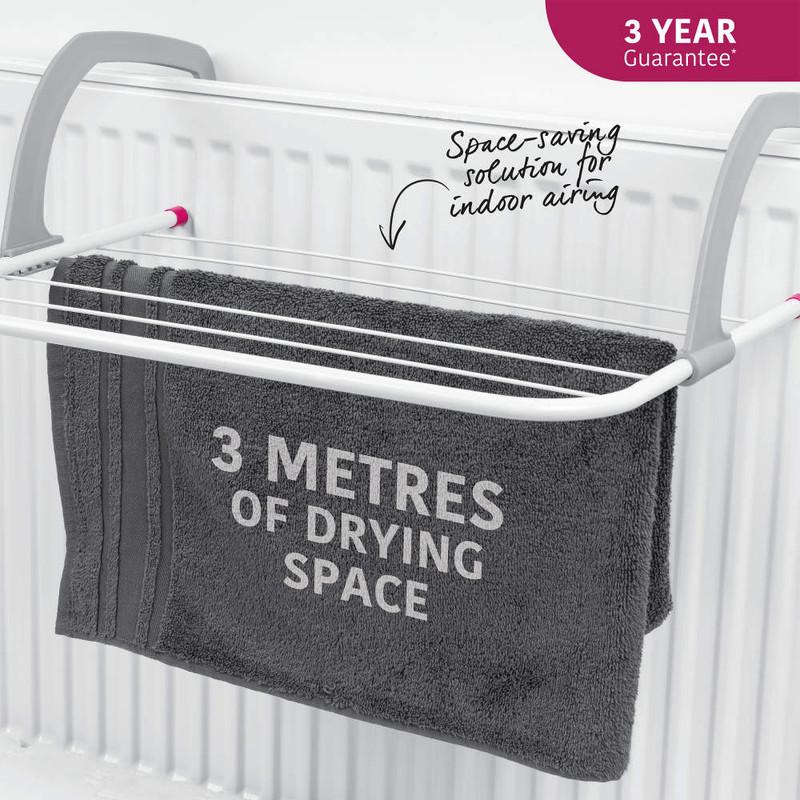 Kleeneze 6-Bar Radiator Attachable Airer For Hand Towels Or Clothes Grey/Pink