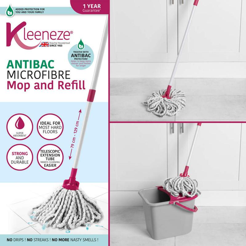 kleeneze AntiBac Telescopic Microfibre Mop + Replacement Mop Head