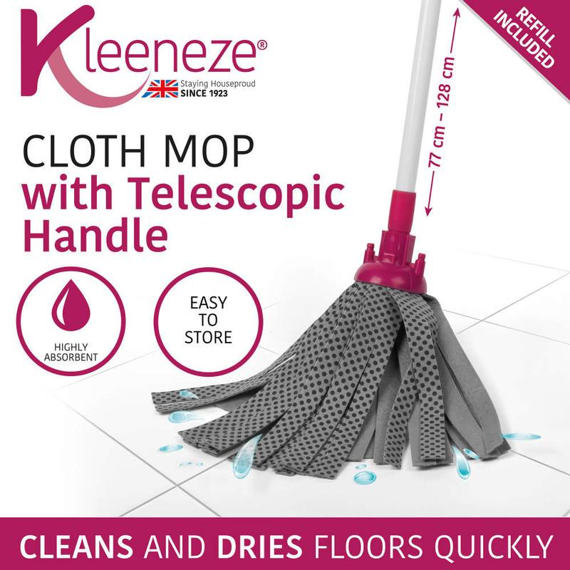 Kleeneze Cloth Mop With Extendable Telescopic Handle White/Pink