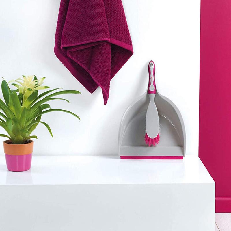 Kleeneze Deluxe Space Saving Dustpan And Brush Set Grey/Pink