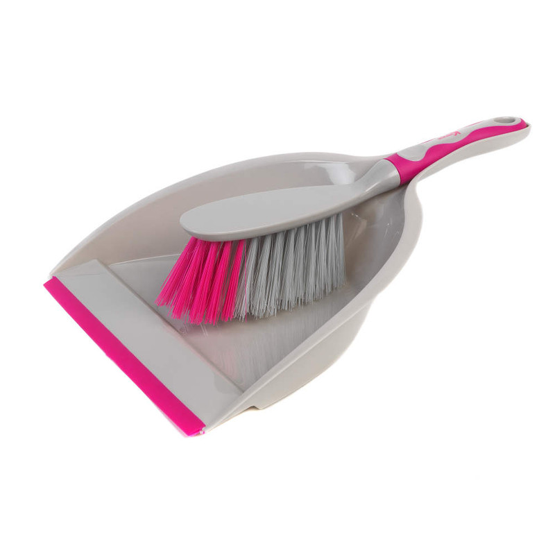 kleeneze Deluxe Space Saving Dustpan and Brush Set Grey/Pink