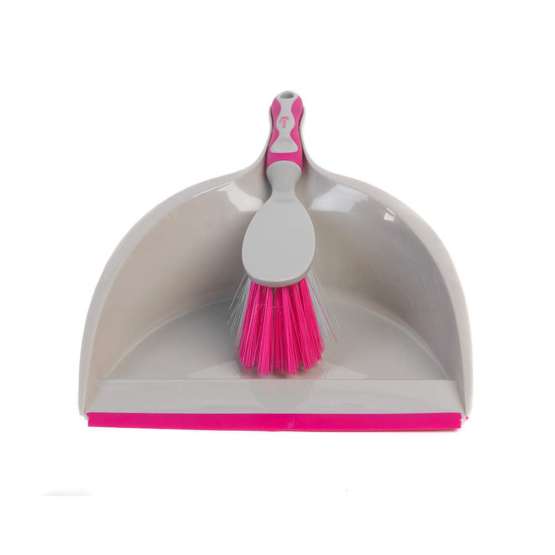 Kleeneze Deluxe Space Saving Dustpans And Brushes Set Of 2 Grey/Pink