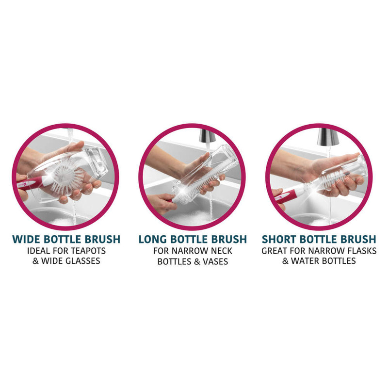 Kleeneze 3 Pack Bottle Brushes Pink/White