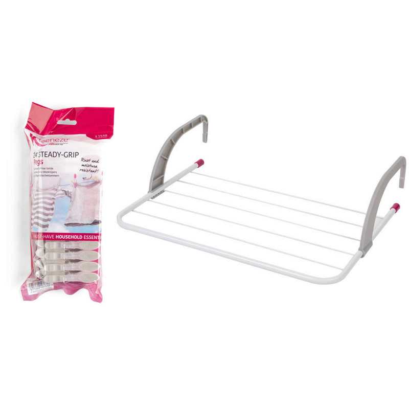 kleeneze 6-Bar Radiator Attachable Airer - 24 Pegs
