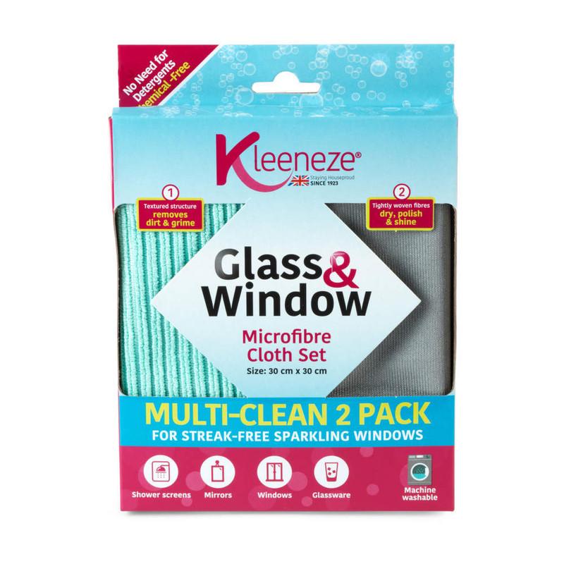 Kleeneze Microfibre Glass And Window Cloths For Cleaning And Removing Bacteria Pack Of 2 Grey And Aqua