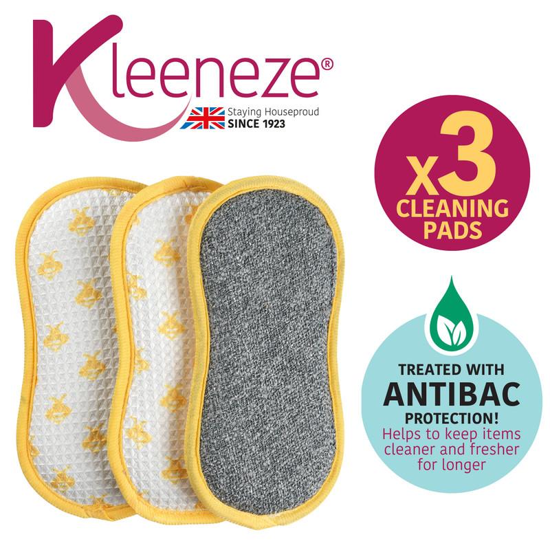 Kleeneze Pack Of 3 Anti-Bac Busy Bee Cleaning Pads Treated With Anti-Bac Protection Perfect For Removing Tough Stains