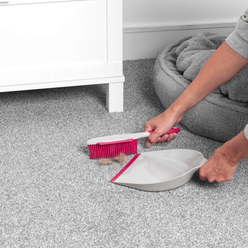 Kleeneze Rubber Head Dustpan And Brush With Squeegee Edge Pink/Grey