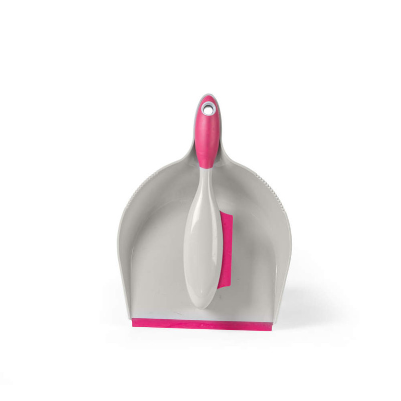 kleeneze Rubber Head Dustpan And Brush with Squeegee Edge Pink/Grey