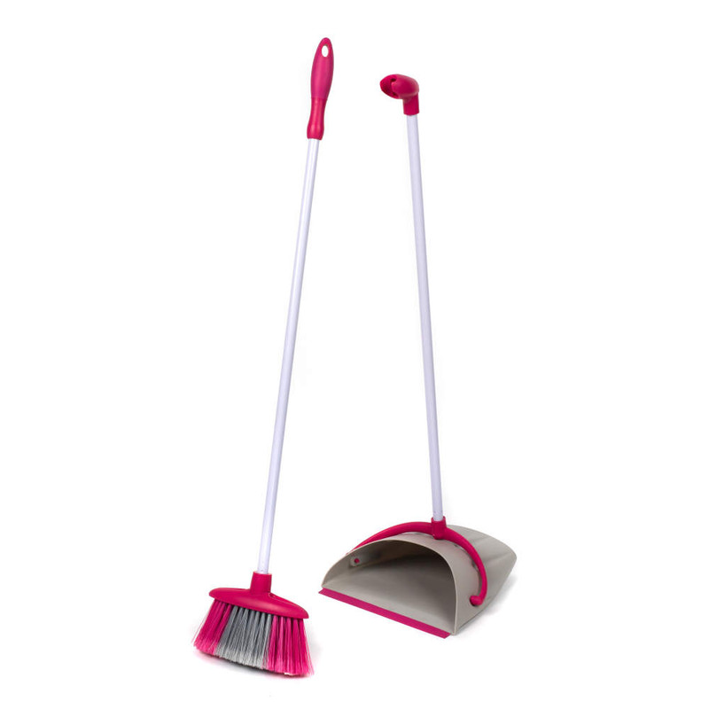 Kleeneze Self-Standing Dustpan And Broom Set Aluminium White/Pink