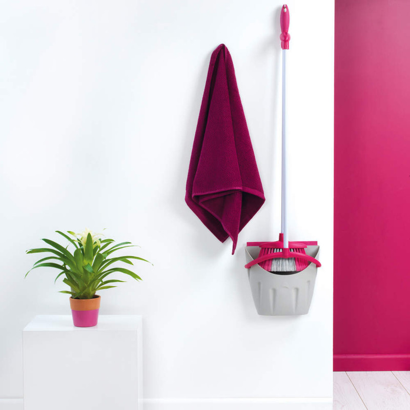 Kleeneze Self-Standing Dustpan And Broom Set Aluminium White/Pink