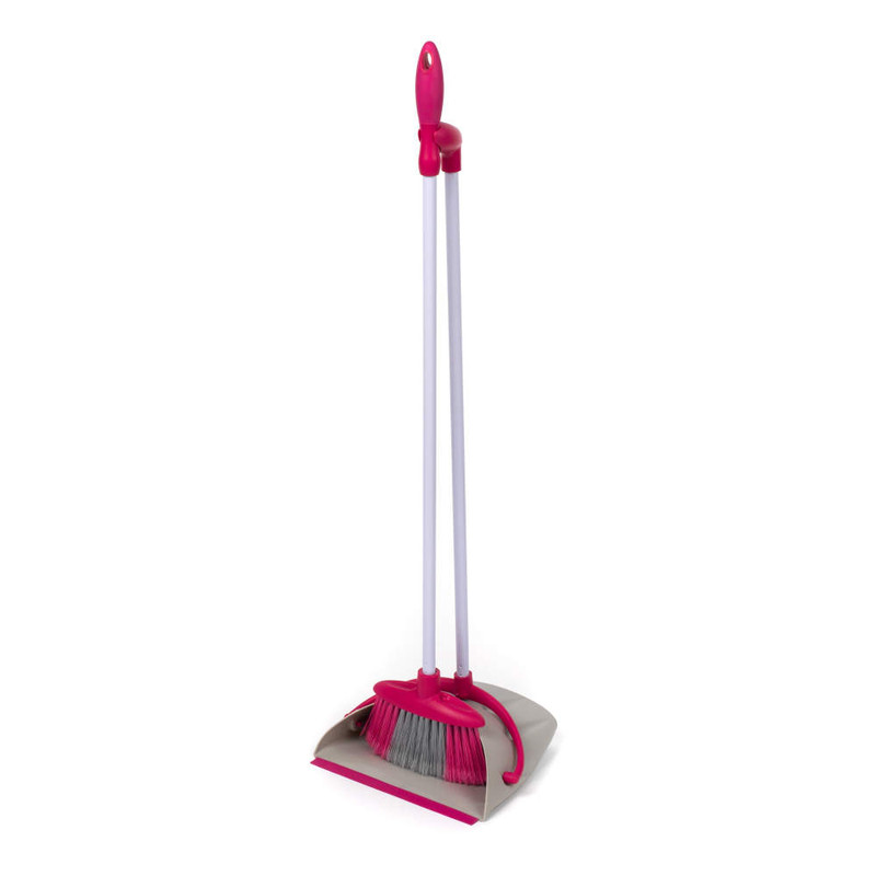 kleeneze Self-Standing Dustpan And Broom Set Aluminium White/Pink