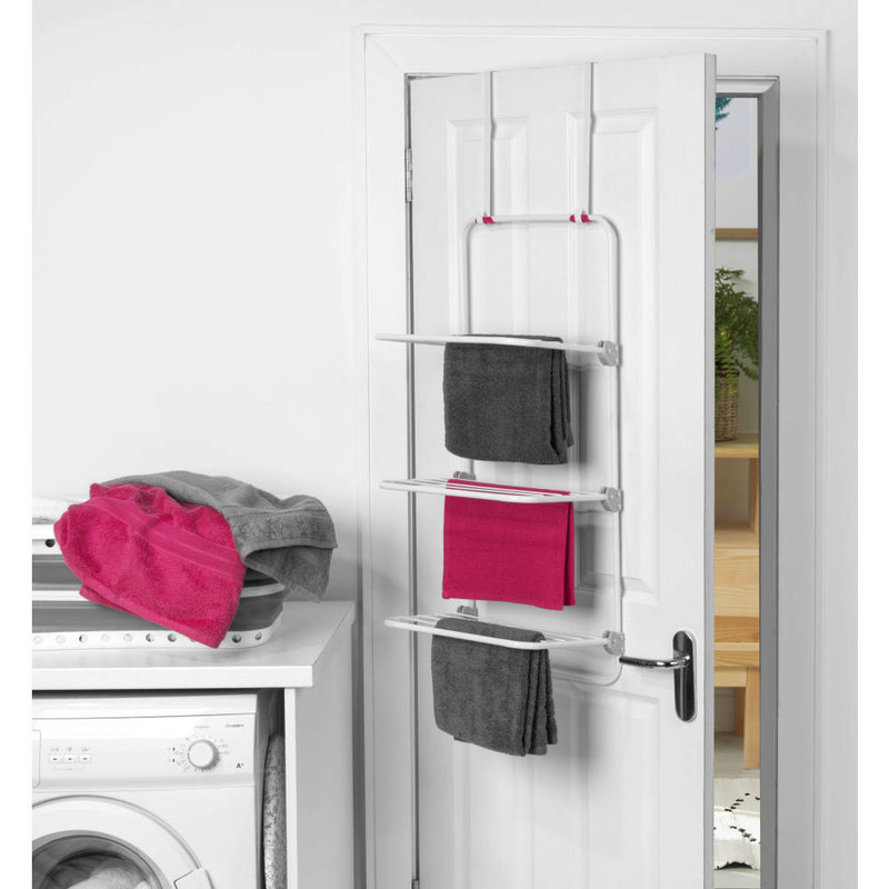 Kleeneze Set Of 2 Three-Tier Overdoor Clothes Airer Pink/White