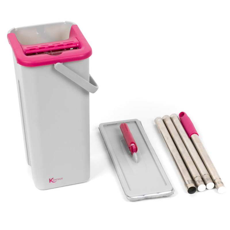 Kleeneze Slimline Flat Head Mop And Bucket Set Pink/Grey